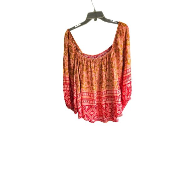 Rusttydustty Womens 1XL Peasant Top Boho Style Red & Orange Paisley Print - Picture 2 of 7